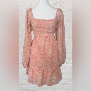 Lush Pink Bohemian Floral Puff Sleeve Dress Sz M Soft Girl Era NWT Cottagecore